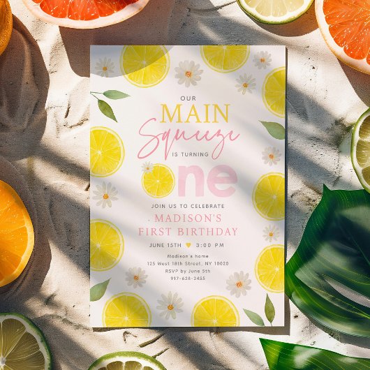 Main Squeeze Lemon Daisy Eerste Verjaardag Kaart