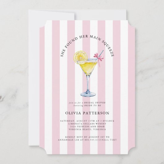 Main Squeeze Lemon Drop Martini Vrijgezellenfeest Kaart (Voorkant)