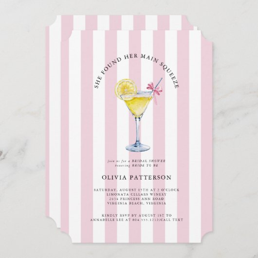 Main Squeeze Lemon Drop Martini Vrijgezellenfeest Kaart (Voorkant / Achterkant)