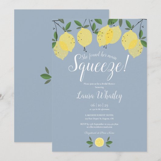 Main Squeeze Lemon Dusty Blue Vrijgezellenfeest Kaart (Voorkant / Achterkant)