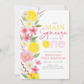 Main Squeeze Lemon Floral eerste verjaardag Kaart (Voorkant)