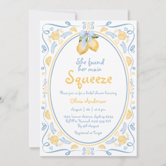 Main Squeeze Lemon Floral Vrijgezellenfeest Kaart (Voorkant)