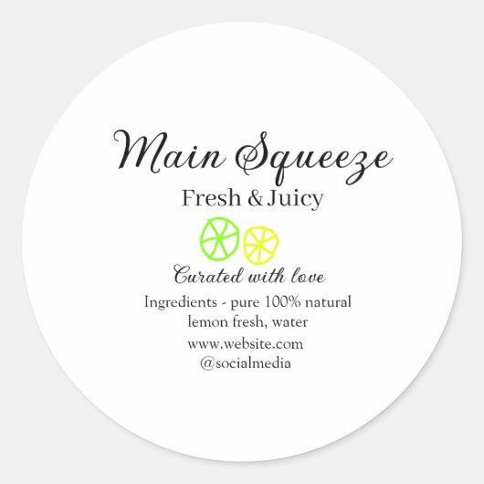 Main squeeze lemon juice homemade business name ronde sticker (Voorkant)