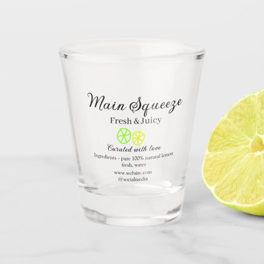 Main squeeze lemon juice homemade business name  shot glas (Voorkant)