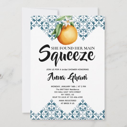 Main Squeeze Lemon Mediterrane Bruiloftsfeest Kaart (Voorkant)