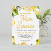 Main Squeeze Lemon Orchard Citrus Vrijgezellenfees Folie Uitnodiging (Staand Voorkant)
