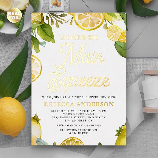 Main Squeeze Lemon Orchard Citrus Vrijgezellenfees Folie Uitnodiging