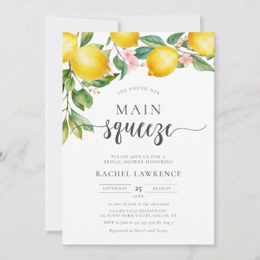 Main Squeeze Lemon Pink Floral Vrijgezellenfeest Kaart (Voorkant)