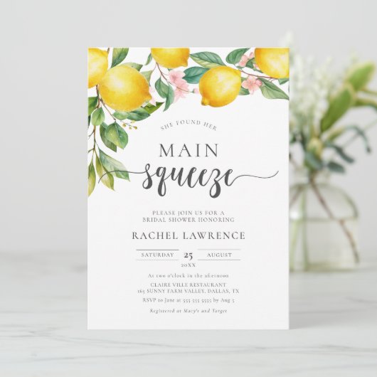 Main Squeeze Lemon Pink Floral Vrijgezellenfeest Kaart (Staand voorkant)