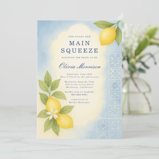 Main Squeeze Lemon QR Code Bruiloftsfeest Kaart (Staand voorkant)
