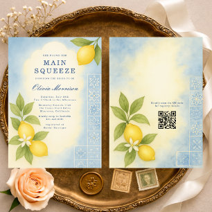 Main Squeeze Lemon QR Code Bruiloftsfeest Kaart