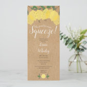 Main Squeeze Lemon Rustieke Bruiloftsborrel Kaart (Staand voorkant)