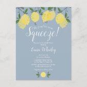 Main Squeeze Lemon Stof Blauw Bruidsfeest Aankondigingskaart (Voorkant)