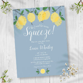 Main Squeeze Lemon Stof Blauw Bruidsfeest Aankondigingskaart