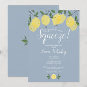Main Squeeze Lemon Stof Blauw Bruiloftsfeest Kaart (Voorkant / Achterkant)