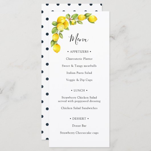 Main Squeeze Lemon Vrijgezellenfeest Menu (Voorkant / Achterkant)