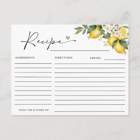 MAIN SQUEEZE LEMON VRIJGEZELLENFEEST RECEPT INFORMATIEKAARTJE (Voorkant)