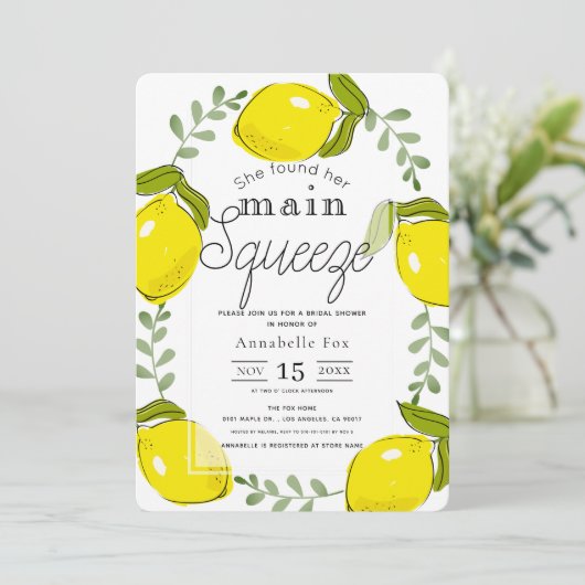 Main Squeeze Lemon Wreath Vrijgezellenfeest Kaart (Staand voorkant)