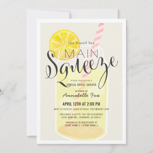Main Squeeze Lemonade Jar VIrtual Vrijgezellenfees Kaart (Voorkant)