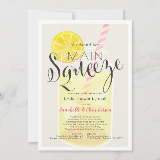 Main Squeeze Lemonade Jar Vrijgezellenfeest per po Kaart (Voorkant)