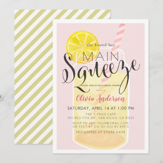 Main Squeeze Lemonade Mason Jar Pink Vrijgezellenf Kaart (Voorkant / Achterkant)