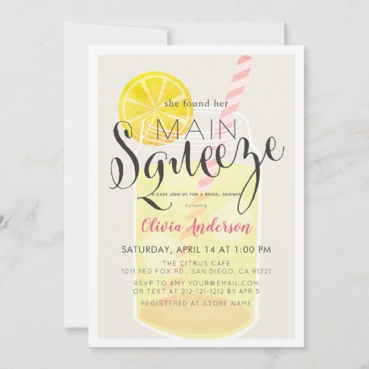 Main Squeeze Lemonade Mason Jar Vrijgezellenfeest Kaart (Voorkant)