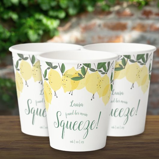 Main Squeeze Lemons Bruiloftsfeest Papieren Bekers