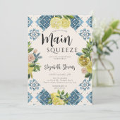 Main Squeeze Lemons Rozen Blauwe Tegels Vrijgezell Kaart (Staand voorkant)