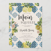 Main Squeeze Lemons Rozen Blauwe Tegels Vrijgezell Kaart (Voorkant / Achterkant)