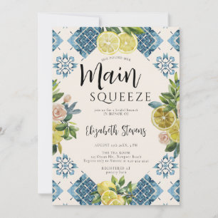 Main Squeeze Lemons Rozen Blauwe Tegels Vrijgezell Kaart