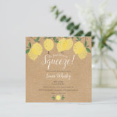 Main Squeeze Lemons Rustic Vierkante Bruiloftsborr Kaart (Staand voorkant)