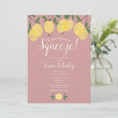 Main Squeeze Lemons Stof Roze Bruiloftsfeest Kaart (Staand voorkant)