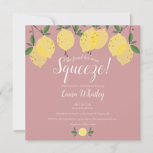 Main Squeeze Lemons Stof Roze Bruiloftsfeest Kaart (Voorkant)
