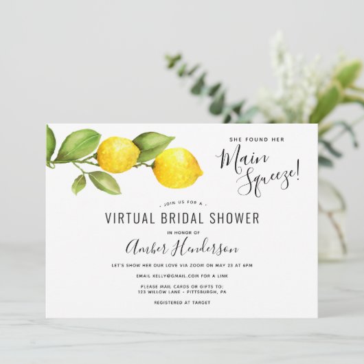 Main Squeeze Lemons Virtual Vrijgezellenfeest Kaart (Staand voorkant)