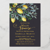 Main Squeeze Lemons | Vrijgezellenfeest zwarte oli Folie Uitnodiging (Voorkant)