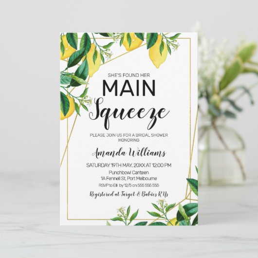 Main squeeze line art bruids douche uitnodiging (Staand voorkant)