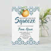 Main Squeeze Mediterraan Vrijgezellenfeest Blauw Kaart (Staand voorkant)