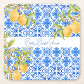 Main Squeeze Mediterraanse Tegels Citroenen Bruids Kartonnen Onderzetters (Voorkant)