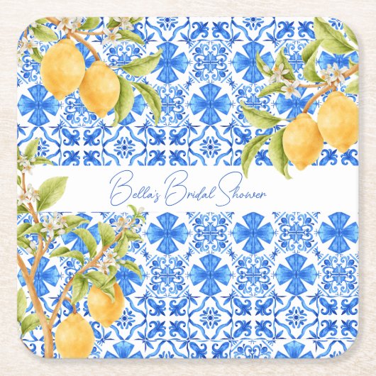 Main Squeeze Mediterraanse Tegels Citroenen Bruids Kartonnen Onderzetters (Voorkant)