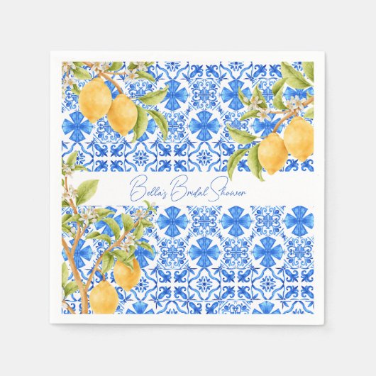 Main Squeeze Mediterraanse Tegels Citroenen Bruids Servet (Voorkant)