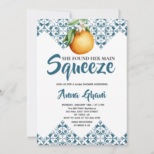 Main Squeeze Mediterrane Bruiloftsborrel Blauw Kaart (Voorkant)