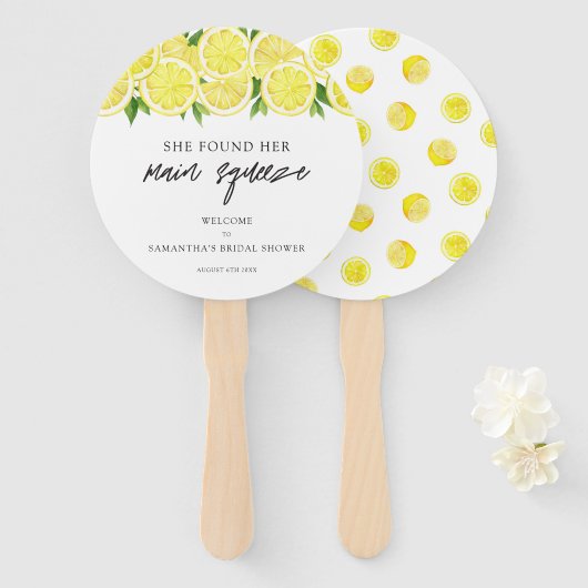 Main Squeeze Modern Simple Lemon Vrijgezellenfeest Handwaaier (Voorkant en achterkant)