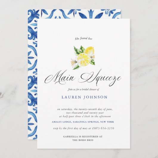 Main Squeeze Moderne Waterverf Citroen Bruiloft Kaart (Voorkant / Achterkant)