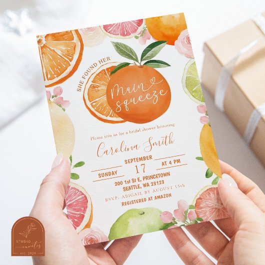 Main Squeeze Orange Citrus Bruiloftsfeest Kaart