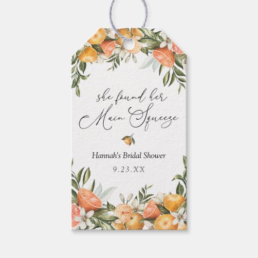 Main Squeeze Oranje Vrijgezellenfeest Cadeaulabel (Voorkant)