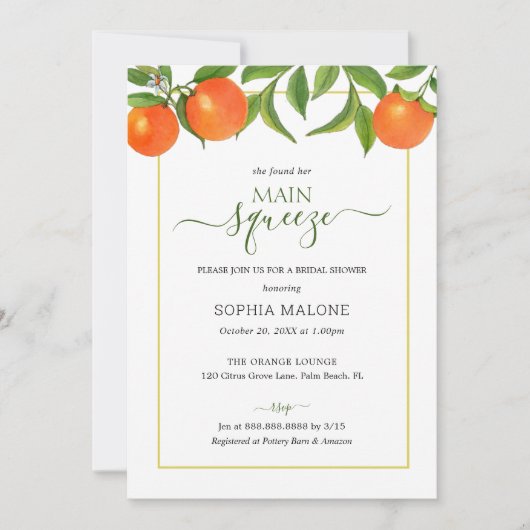 Main Squeeze Oranje Vrijgezellenfeest Kaart (Voorkant)