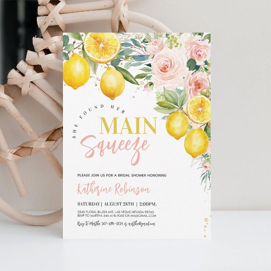 Main Squeeze Pink Floral Lemon Vrijgezellenfeest Kaart