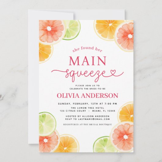 Main Squeeze QR Code Schattige Vrijgezellenfeest S Kaart (Voorkant)