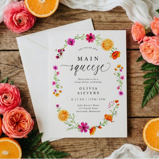 Main Squeeze Roze Oranje Citrus Bruidsmeisjesfeest Kaart