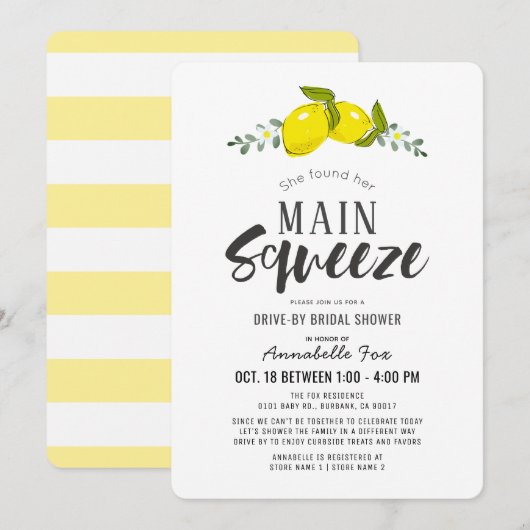 Main Squeeze Simple Lemon Drive-by Vrijgezellenfee Kaart (Voorkant / Achterkant)